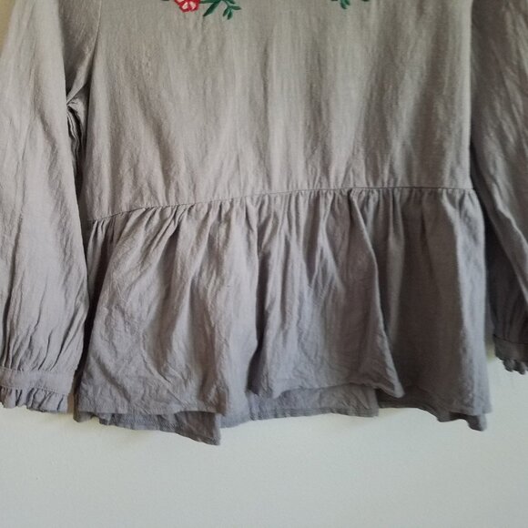 Velzera Floral Embroidered Peplum Peasant Cotton Blouse Large - Picture 4 of 11